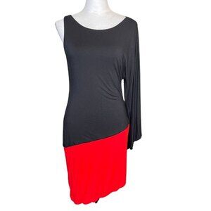 Bebe Addiction Women's Asymmetrical Kimono Dress Event Size Large Red/Black
